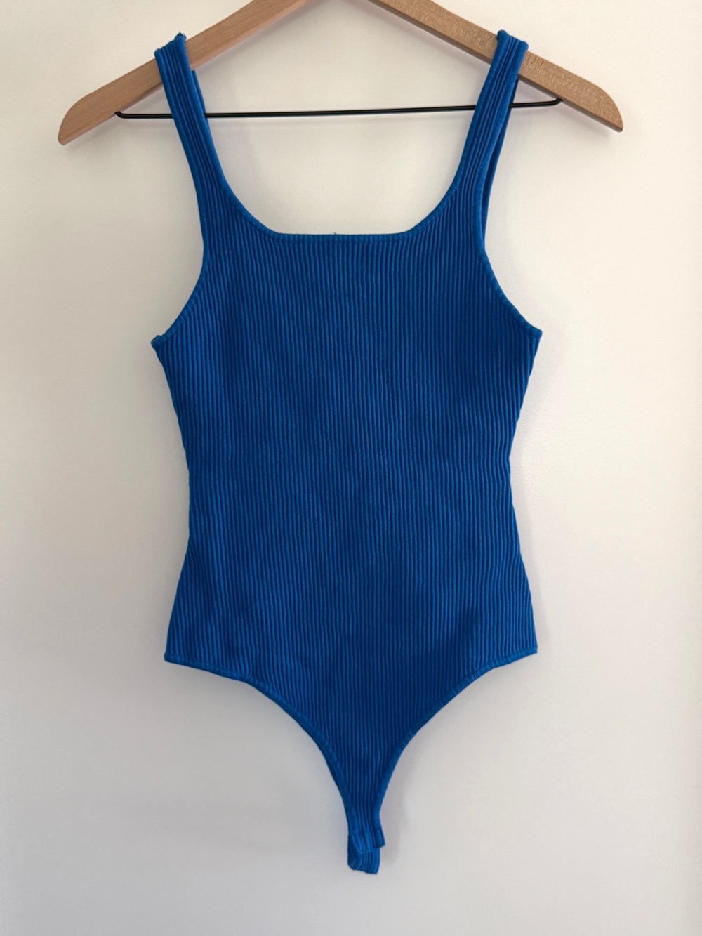 Love Tree Vibrant Blue Ribbed Bodysuit Square Neck Sleeveless | Size M